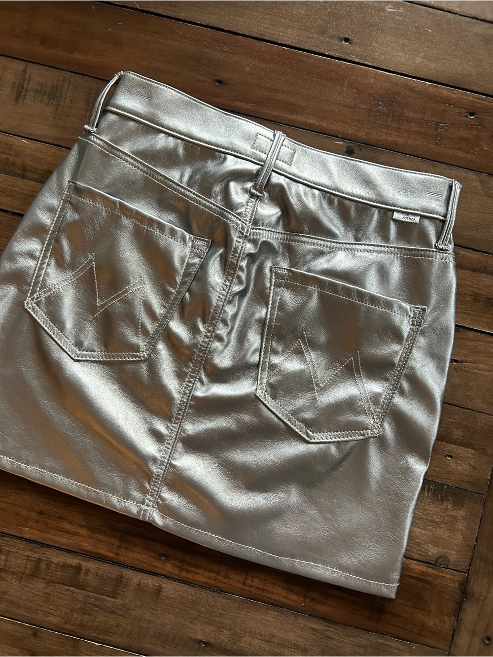 MOTHER Vagabond Zip Mini Skirt Metallic Silver Dagger 27